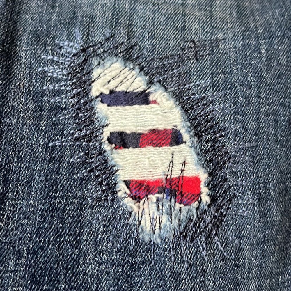 Talbots Boyfriend Patchwork Plaid Distressed Jean… - image 5